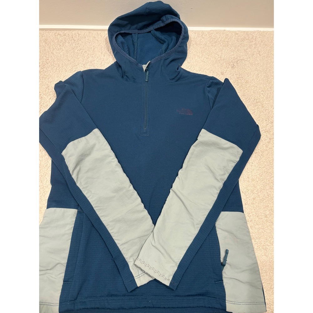 The North Face Womens Blue Grid Fleece Quarter Zip Hoodie Summit Series Small